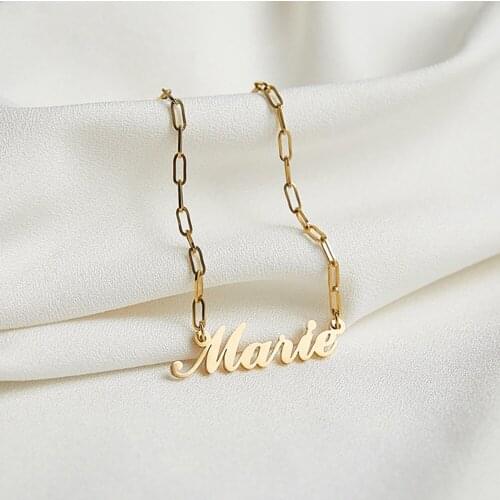 HUHUI Customized Name Necklace Personality Nameplate Pendant Stainless Steel Rectangular Chain Woman Jewelry Anniversary Gift