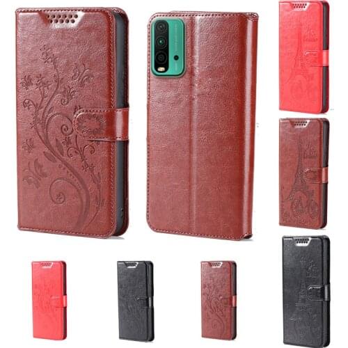 Intaglio icon butterfly flower Tower Flip Leather Wallet Phone Case For Xiaomi Redmi 9T Phone cover with card slot