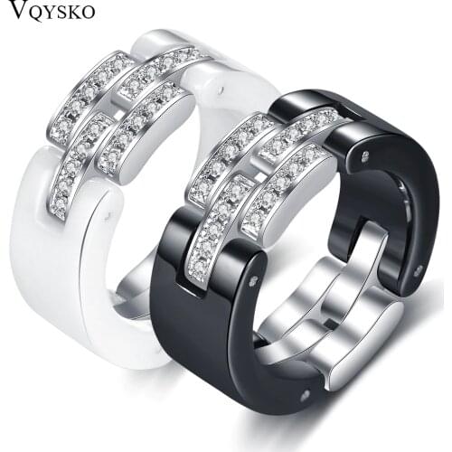 Flexible Black White Ceramic Anneaux Rings Jewelry Fashion Crystal Wedding Engagement Rings For Women Party Accessories Design