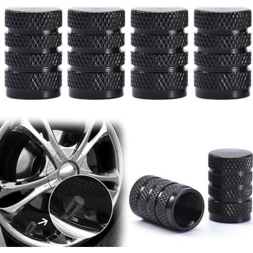 4Pcs Black Car Tire Valve Stems Cap Knurling Style Tire Valve Cap Aluminum Tire Wheel Stem Air Valve Cap for US Schrader