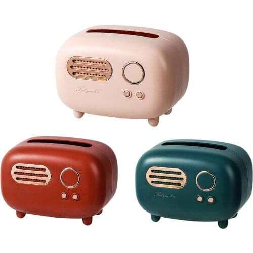 Retro Radio Model Tissue Box Desktop Paper Holder Towel Storage Napkin Case Organizer Ornament Craft Wet Wipes Decoration