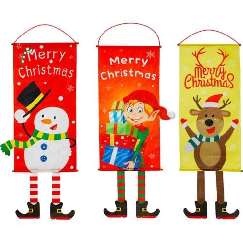 Creative Christmas Hanging Cloth Flag Elk Santa Claus Snowman Ring Cloth Wall Door Decorations Pendant Christmas Gift