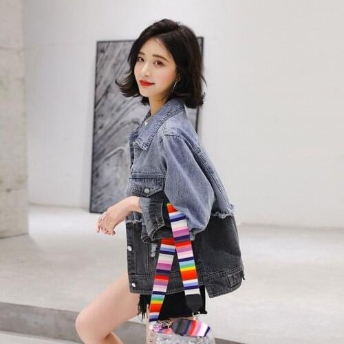 Denim Short Jacket Women Autumn Winter New Korean Fashion Spliced Loose Casual Jeans Coats Ripped Frayed Overcoat Female