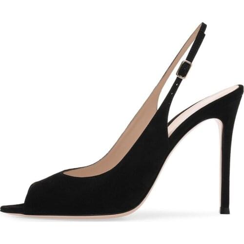 Summer large size pointed toe stiletto fish mouth slingback single shoes suede party dress all-match fashionable womens sandals