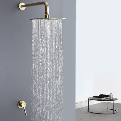 Copper Hot And Cold Waterfall In Wall Mounted Concealed Bathroom Rain Shower Set