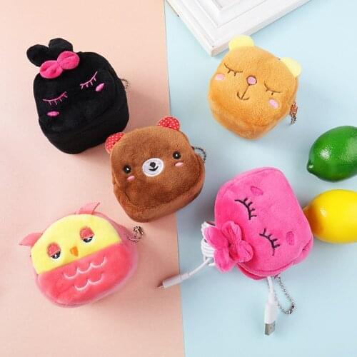 Cartoon soft plush ladies coin purse cute anime coin purse key case female children student coin purse USB cable earphone bag
