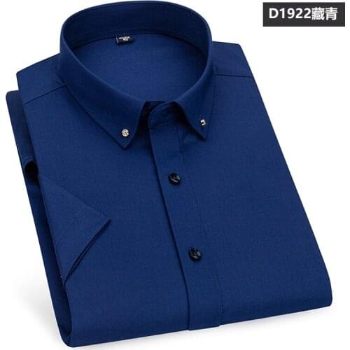 2021 New Men Shirt Short Sleeve Summer Business Work Cloth Solid Color Bamboo Wrinkle Resisant Diamond Button-Down Soft DA492