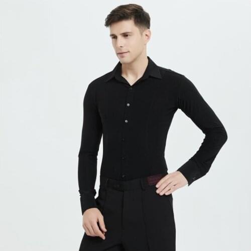 MenS Latin Dance Practice Tops White Long Sleeves Adult Dancing Performance Clothes Ballroom Cha Cha Dance Shirt&Tee DWY1869