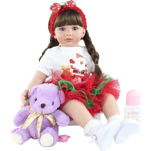 60cm Soft Silicone Reborn Toddler Baby Doll Toys For Girl 24 Inch Black Long Hair Princess Bebe Kids Birthday Gift Play House