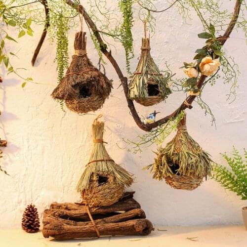 Natural Grass Vine Weaved Bird Nest Birds Cage Hibiscus Calabash Bird House DIY Gardening Decoration Pets Parrot Hanging Nest