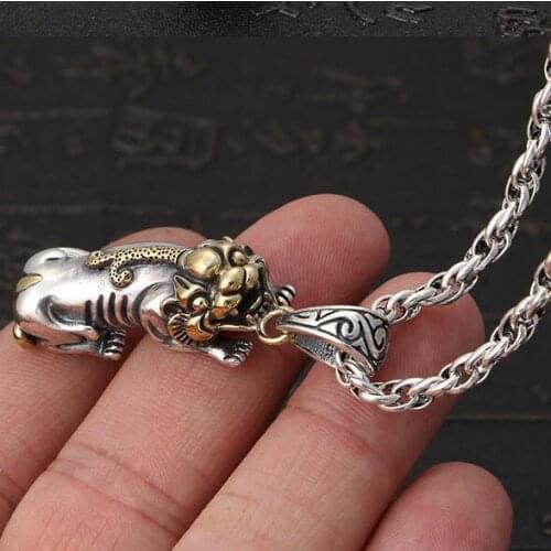 NEW 100% 925 Silver Powerful Pixiu Pendant Necklace 925 Sterling Fengshui Good Luck Pixiu Pendant Lucky Beast Amulet