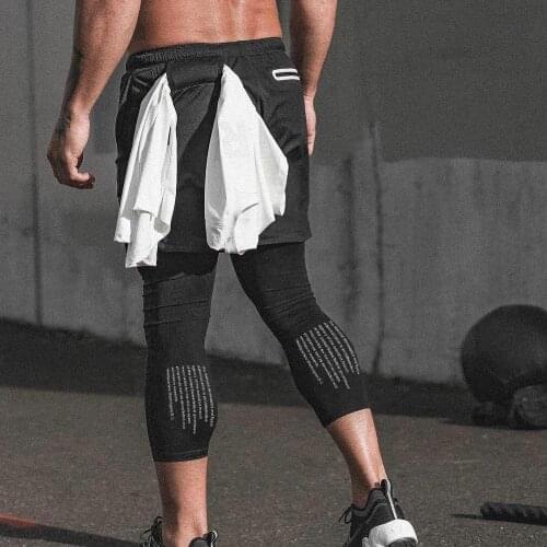 NEW Mens Running Shorts 2 in 1 Sport leggings Male double-layer Quick Dry Sports men Jogging Gym Shorts with Back Hanging