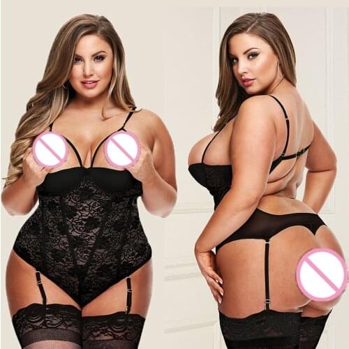 Plus Size Open Bra Open Crotch Women Lace Sexy Lingerie Hot Transparent Babydoll Lingerie One Piece Plus Size Lace Babydoll