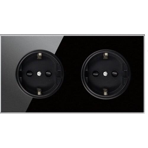 146 Type Crystal Tempered Pure Glass Panel 13a Double Eu Germany Standard Wall Power Socket Grounded black switch