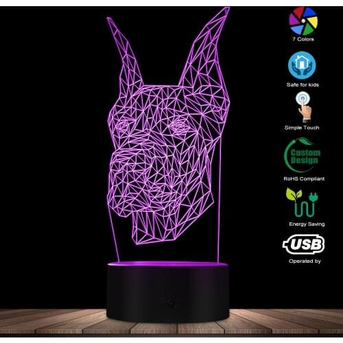 Personalized Doberman Dog Breed LED Night Light Modern Animal Lamp Geometric Illustration Bedroom Table Decor Gift For Dog Lover