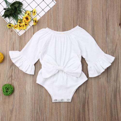 Pudcoco Newborn Baby Girl Clothes Solid Color Long Sleeve Bowknot Receive The Waist Cotton Romper Jumpsuit One-Piece Outfit Set
