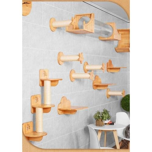 Cat climbing frame solid wood cat wall & cat jumping platform & wall-mounted cat litter cat tree jumping platform