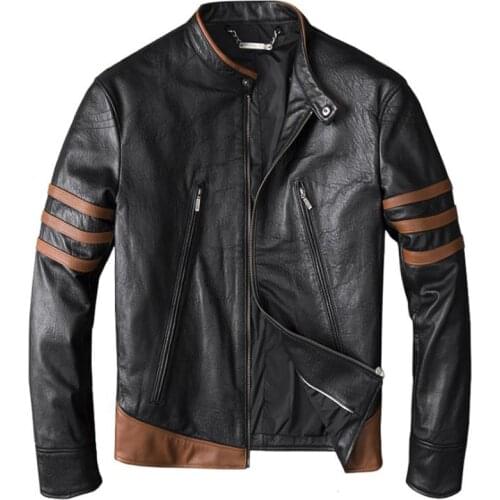 Wolverine Series Streetwear Mens Sheepskin Real Leather Jacket and Coats Motorcycle Genuine Leather Jackets Male Clothing A768