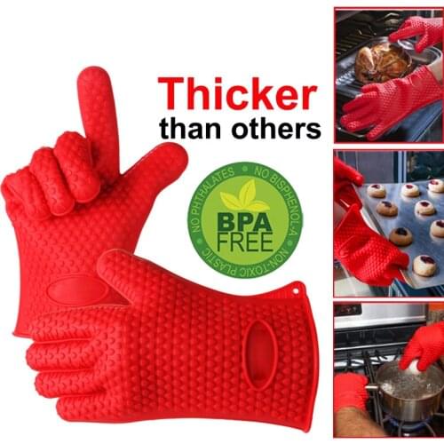 Silicone Oven Mitt Oven Gloves Heat Resistant Gloves Full Finger Hand Wrist Protection Silicone Oven Heat Resistant Mitts New