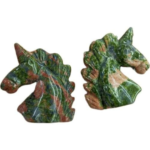 Natural Unakite Crystal Carved Unicorn Cute Ornament Flower Greenstone Mineral Quartz Decorative Small Figurines Vintage Crafts