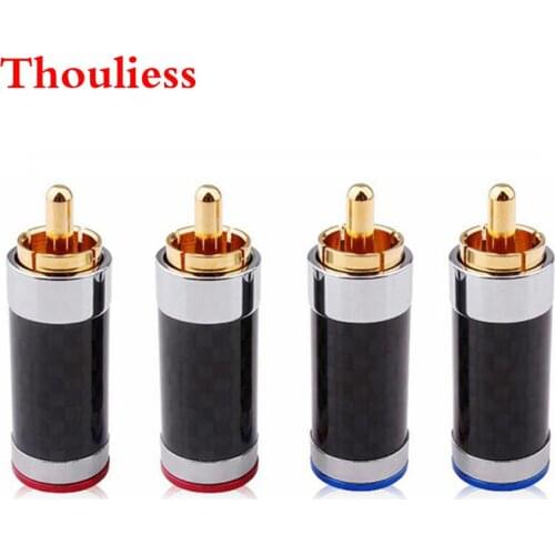 Thouliess 4pcs/lot HiFi Carbon Fiber Gold Plated RCA Plug Jack Interconnects Cable RCA Connector Audio Cable Speaker Plug