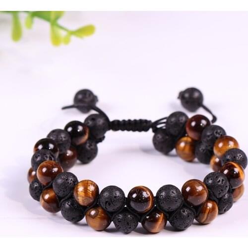 Lava Stonebracelet Energy Yoga Bracelet Yellow Tiger Eye Bead Bracelet Adjustable Bracelet For Men Buddhist Jewelry