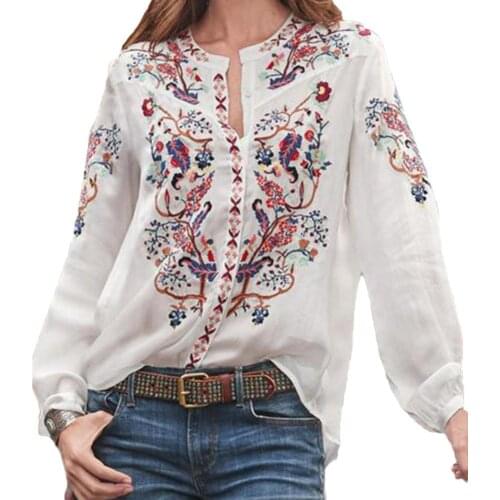 Women Blouse O Neck Long Sleeve Floral Print Pullover Loose Plus Size Vintage Casual Female Shirt chemise femme рубашки оверсаиз