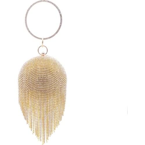 Women Diamond chain bracelet fashion bag hand fringed circular handbag bridal bag new