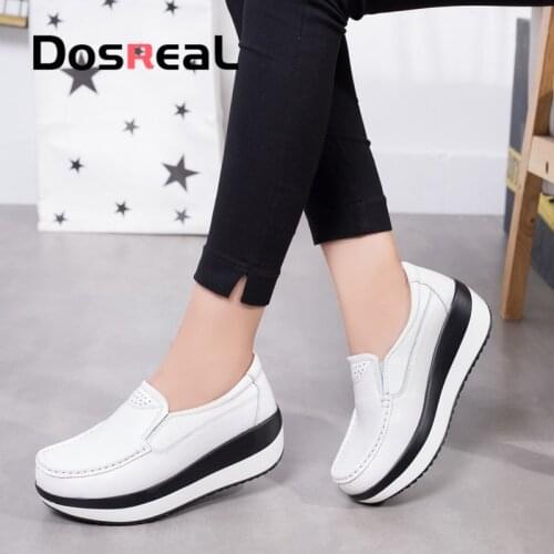 Dosreal Women Flats Shoes Cow Leather Platform Flats For Females Fashion Shoes Winter White Shoes With Fur Ladies Warm Shoes