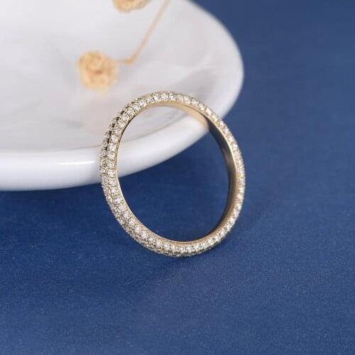CxsJeremy Moissanite Ring Women Full Eternity Wedding Band Three Sided Band 14K Yellow Gold Minimalist Pave Anniversary Matching