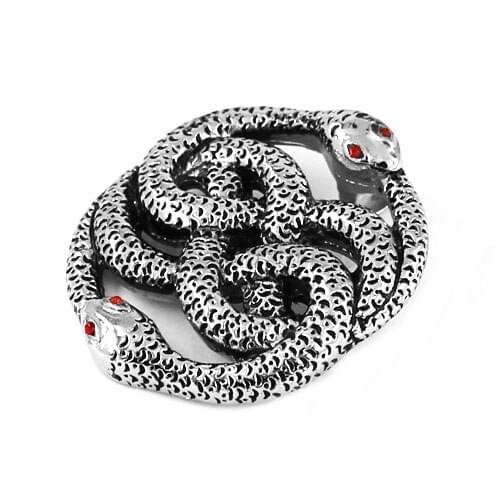 Gold Silver Color Double Head Snake with Red Eyes Pendant Stainless Steel Jewelry Animal Biker Men Pendant Wholesale SWP0359