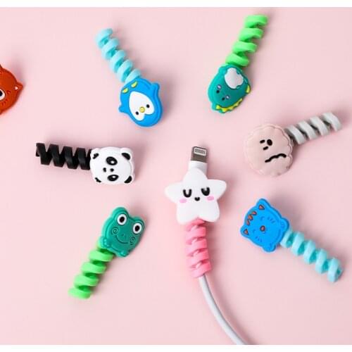 1pc Data Cable Protective Cover Cartoon Animal Cable Winder Soft Silicone Data Line Cord Protector Cable Organizer Anti-breaking