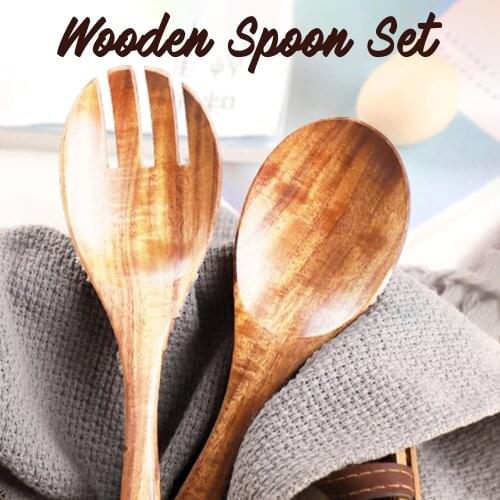 %100 Bamboo Wooden Spoon Fork Set Kitchen Dinnerware Eco Friendly Cooking Utensil Tools Soup Teaspoon Tableware Kitchen Set