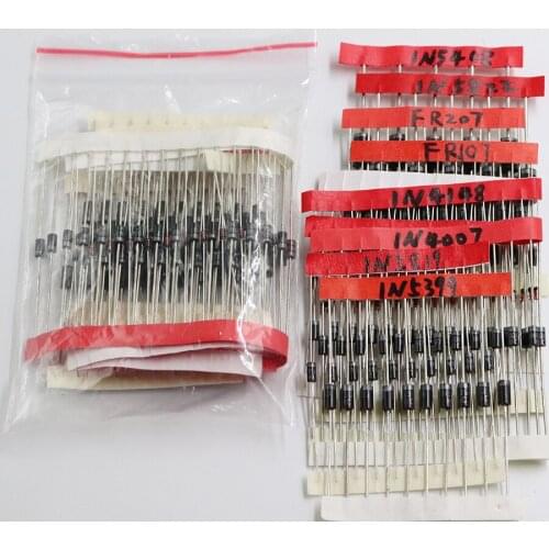 1N4148 1N4007 1N5819 1N5399 1N5408 1N5822 FR107 FR207,8values=100pcs,Electronic Components Package,Diode Assorted Kit