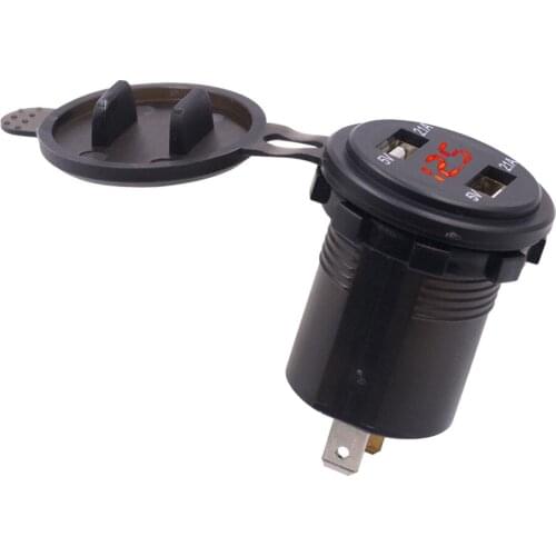 2 in 1 Dual USB LED Charger+ 12V-24V Voltmeter for Marine Car Boat Cellphone