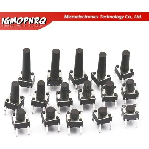 20PCS 4Pin 6*6 Micro Tact Push Button Switches DIP 6x6x4.3/5/6/7/8/9/10/11/12/13/14/15 MM 4.3mm 5mm 6mm 7mm 8mm 9mm 10mm 11mm