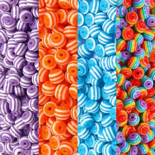 6mm 8mm 10mm 60-100Pcs/Lot Round Spacer Beads Stripe Reisn Garment Beads Candy Mix Color For Garment Bags shoes Supplies