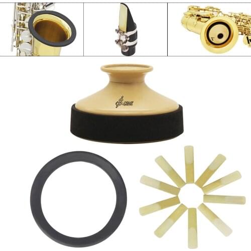 Alto Sax Accessories Kit with ABS Saxophone Mute + Rubber Protector Silencer Ring + 10pcs Reeds Saxophone AccessorieS