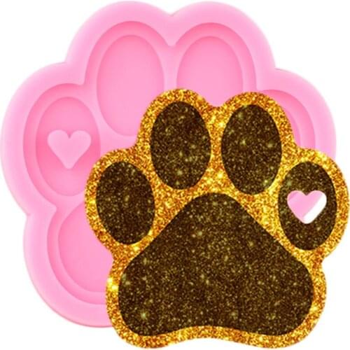 Shiny Love Bear Paw keychain Molds DIY Silicone Epoxy Resin Mould Jewelry Making Necklace Keychains Pendant Clay Moulds