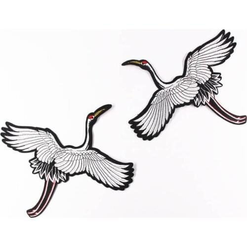 Big Crowned Crane Patches Cap Shoe Iron On Embroidered Appliques DIY Apparel Accessories Patch For Clothing Fabric Badges BU173