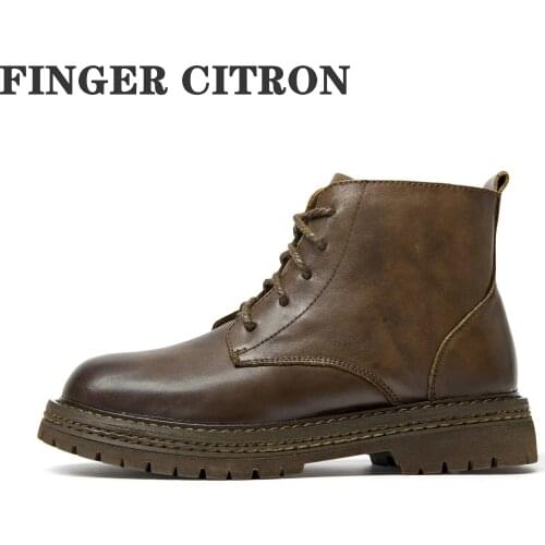 Finger Citron Women Chelsea Anckle Boots Genuine Cow Leather For Spring Autumn And Winter Platform Rubber By Handmade Size 35-40