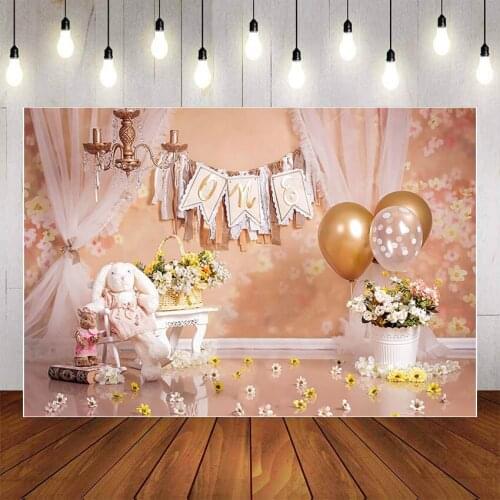 Mehofond Photography Background Pink Wall Flower 1st Girl Birthday Party Baby Shower Child Portrait Backdrop Photo Studio Props