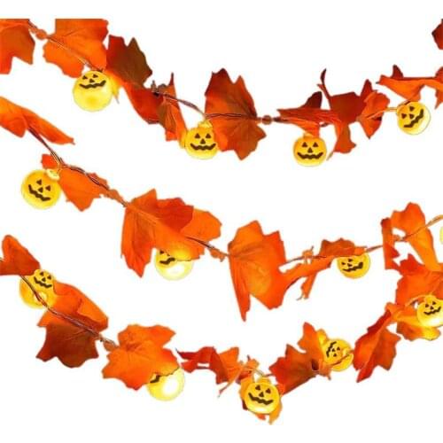 Halloween Lights Fall Maple Leaf String Lights with Pumpkin Halloween LED Lighted Fall Garland Lights Thanksgiving Autumn Decor