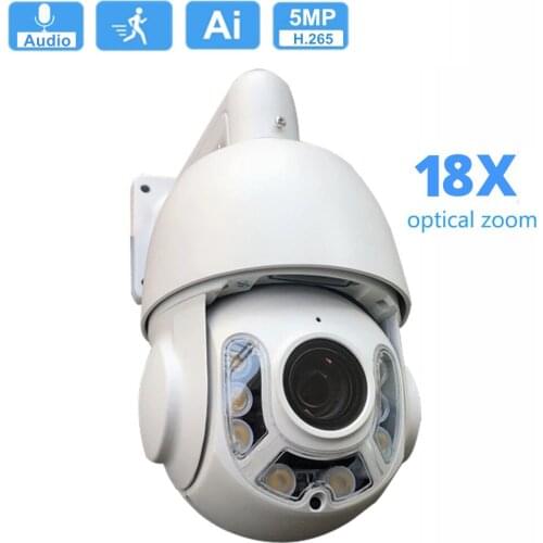 HD 5MP PTZ IP Camera AI Human Detection Auto Tracking H.265 Audio P2P RTSP 18X Optical Zoom High Speed Dome Security CCTV Camera