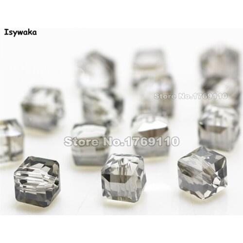 Isywaka 100pcs Gray Color Square 6mm Austria Crystal Beads Charm Glass Beads Loose Spacer Bead for DIY Jewelry Making