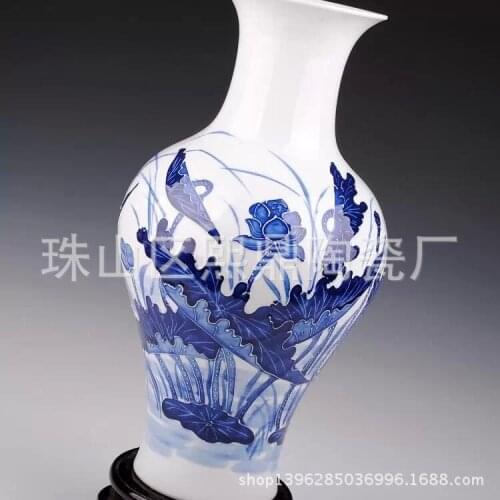 Jingdezhen ceramic crafts ceramic vases blue lotus fish tail fashion ornaments living room furnishings