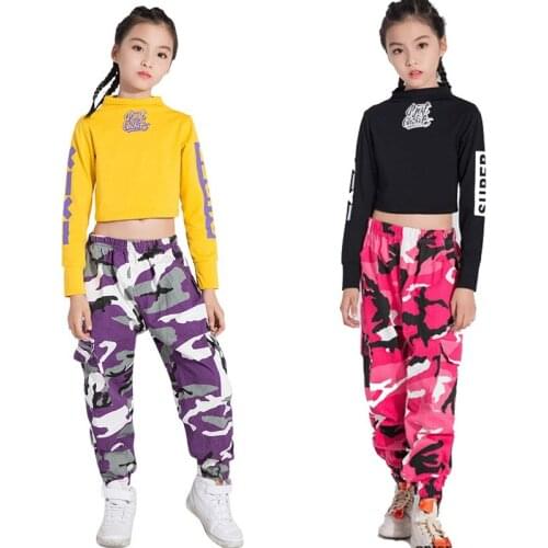 Child Hip Hop Costume Kids hiphop Street Dance Clothing Long Sleeve Tops Camouflage Pants Jazz Dance Costumes for Girls