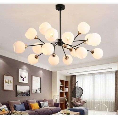 Nordic Creative Chandeliers modern foyer bedroom Grass with black luxury hanging lamp milk white glass ball lampshade droplight