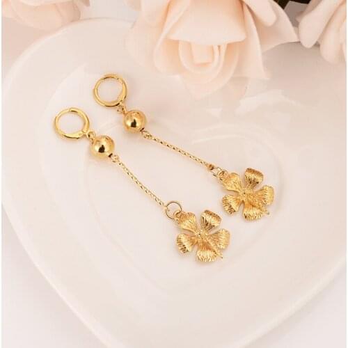 Hot flower drop earring tobago Hawaii Micronesia Gold color DubaiArab african Arab Middle Eastern Jewelry Mom wedding Gifts