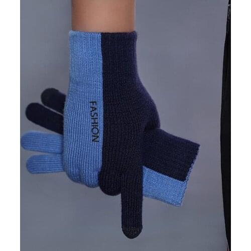 Men Letter Print Thicken Wool Knit Cycling Warm Mittens Women Winter Plus Velvet Full Finger Touch Screen Driving Gloves M63